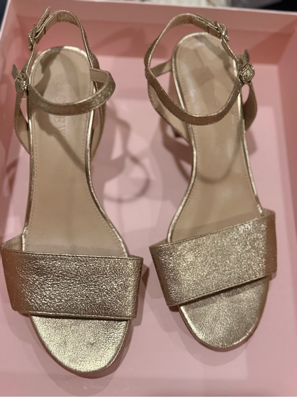 J. Crew 60mm Metallic Gold Ankle-Strap Block Heel Sandals